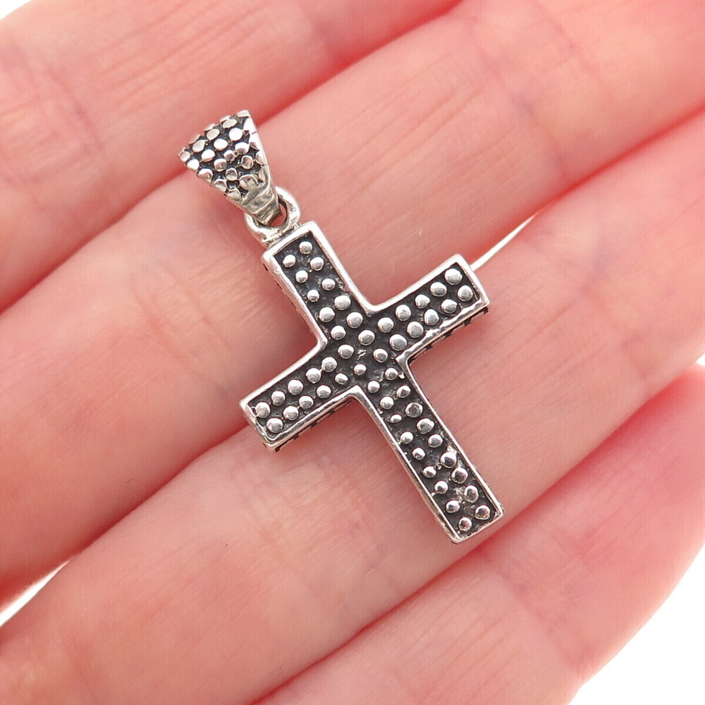 925 Sterling Silver Vintage Cross Dotted Oxidized Pendant